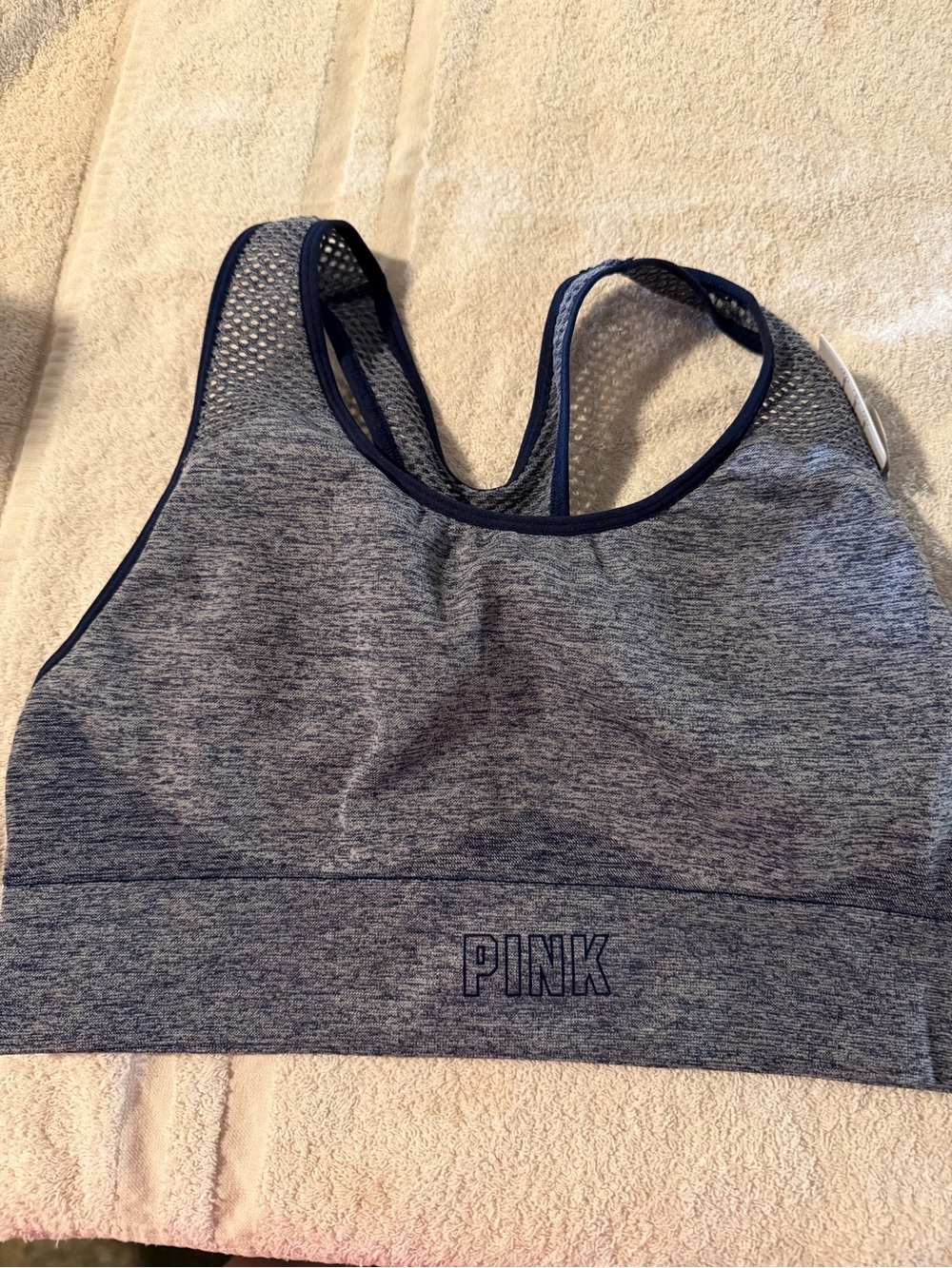 PINK Victoria's Secret Heather Navy & Navy Trim Racerback Sports Bra
